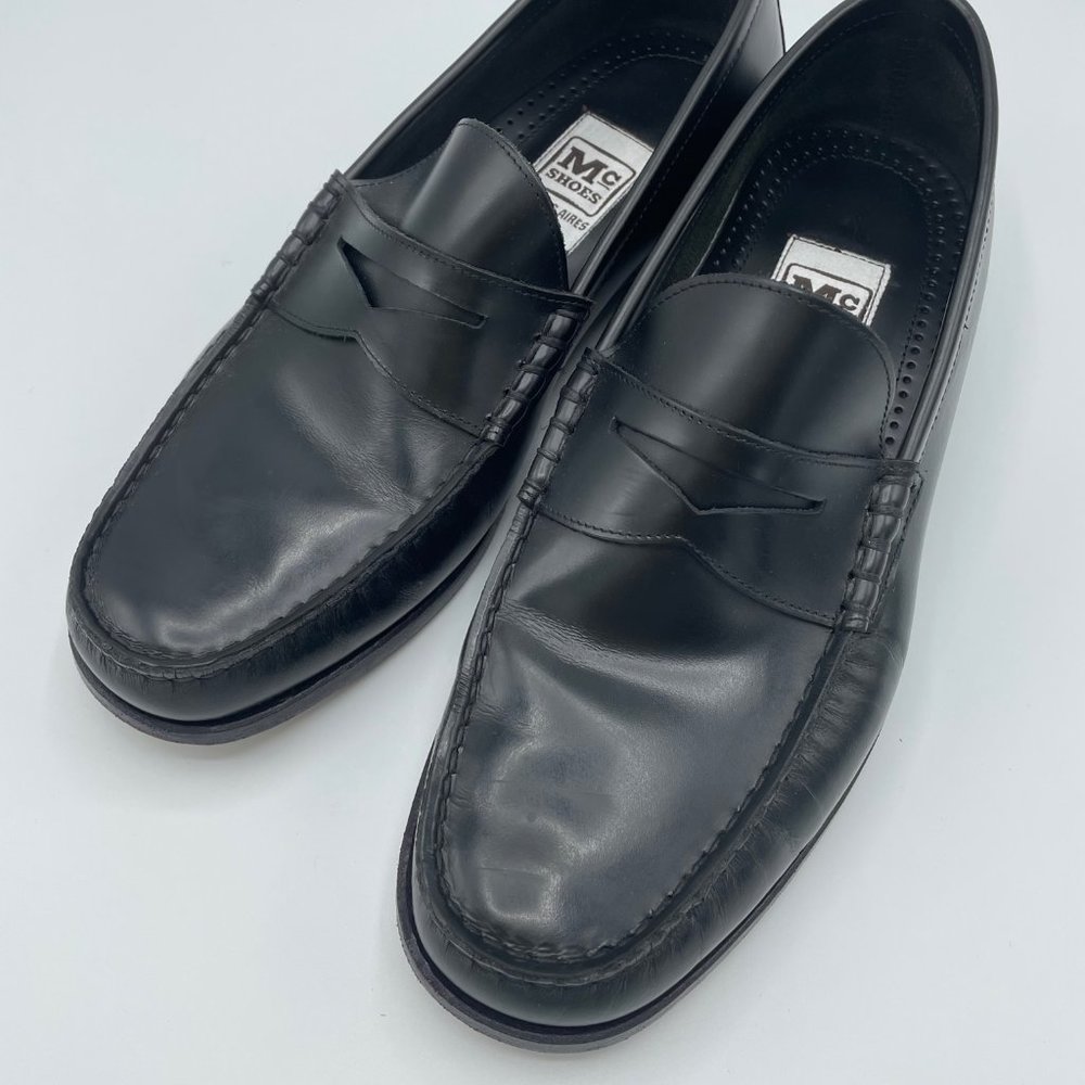 Men's black leather loafers, size 44 / 12